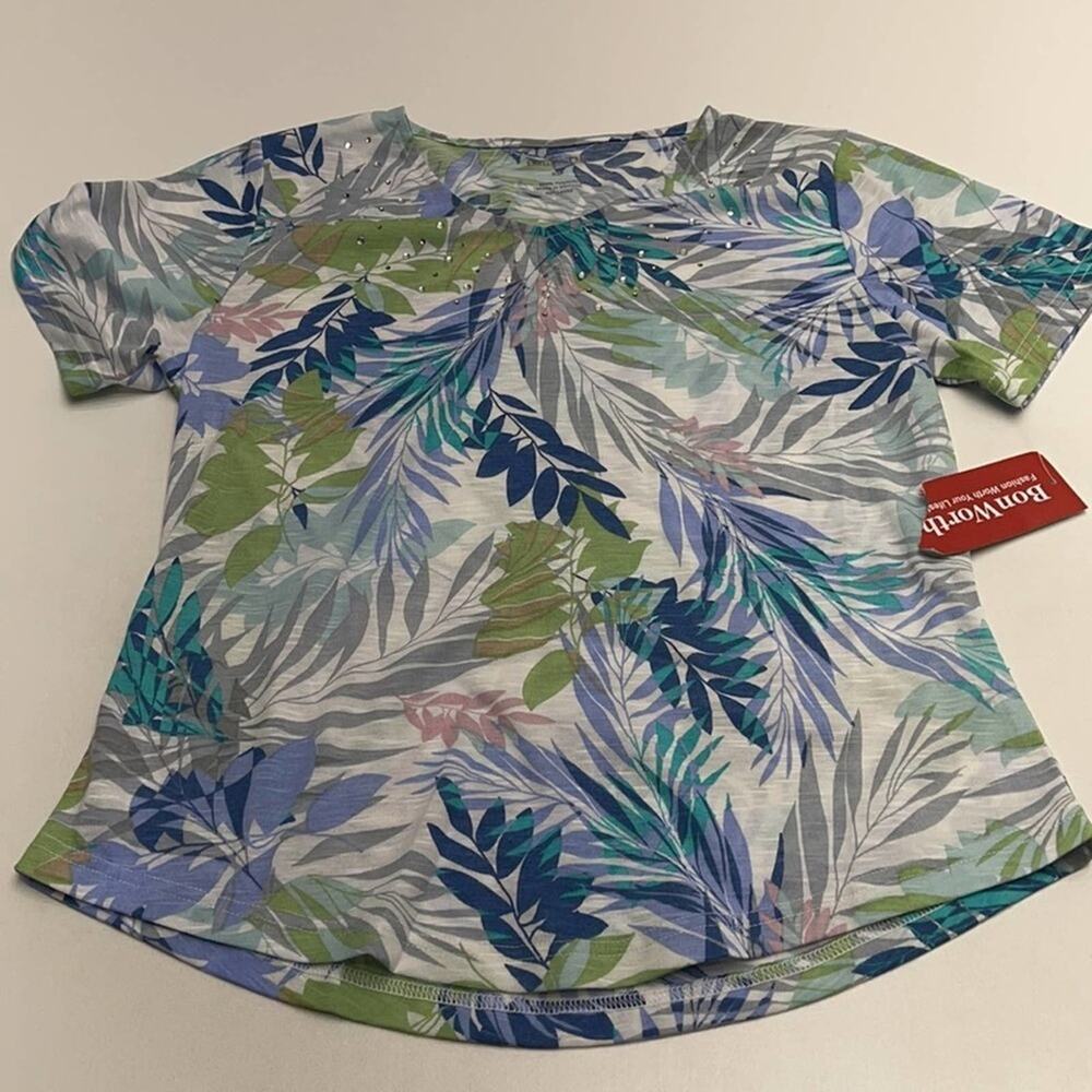 BON WORTH Women’s XS Petite Floral Rhinestone Top